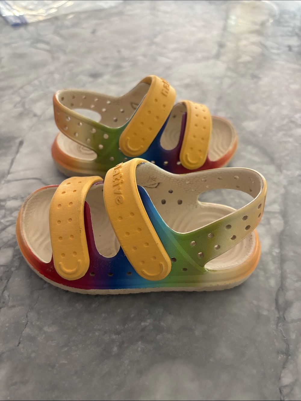 Native Rainbow Sandals with Yellow Straps